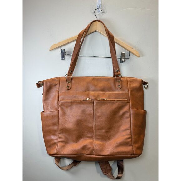 Mominside Diaper Bag Size Large Chestnut Brown Vegan Leather Multifunctional - Picture 1 of 6